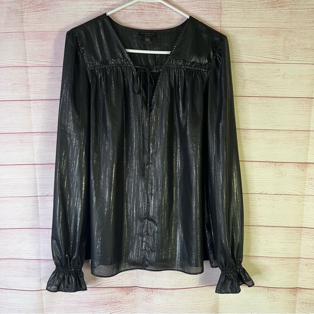 Current Air Anthropologies Black Metallic Long Sleeve Blouseโ Size Large